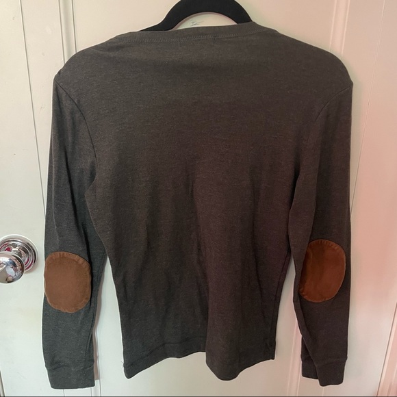 Ralph Lauren gray shirt with brown elbow pads and zipper shoulder detail - Picture 4 of 5